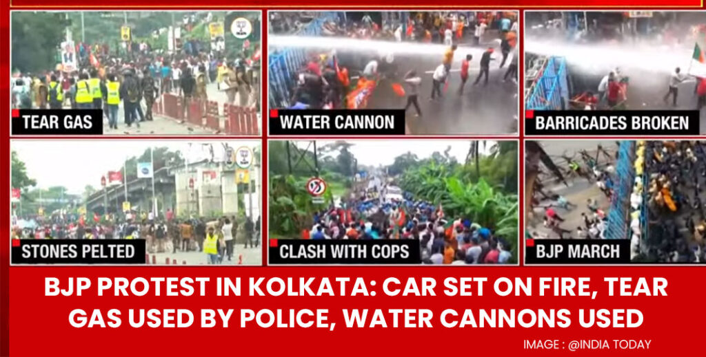 BJP Protest in Kolkata: Car Set on Fire, Tear Gas Used by Police, Water Cannons Used - 13/09/2022